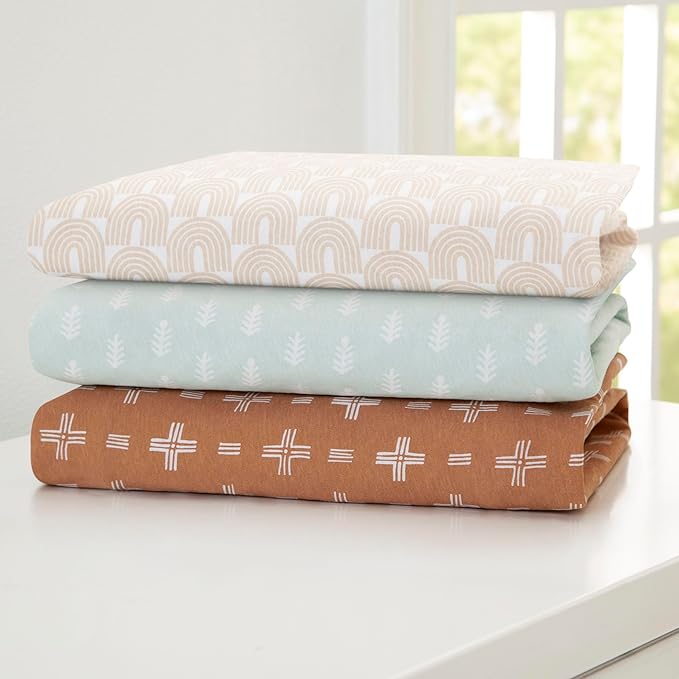 Delta Children Fitted Crib Sheets for Girls and Boys - 100% Organic Cotton Crib Sheet for Standard Crib and Toddler Mattresses - 28x52 Inch - GOTS Certified (Pack of 3), Neutral Boho