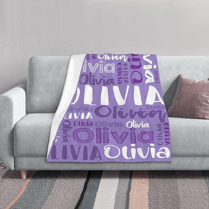 Dr.TOUGH Personalized Blankets with Name Customized Baby Blankets for Girls Boys Adults Monogrammed Blankets and Throws Christmas Birthday Mothers Fathers Valentines Day Gift (Lilac,50''×60'')