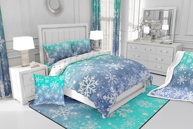 Feelyou Winter Snowflake Kids Comforter Set Toddler Size Christmas Bedding Set Winter Holiday Duvet Quilt for Kids Boys Girls Bedroom New Year Decor Microfiber Ultra Soft Breathable