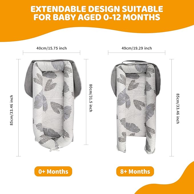 Baby Lounger, Foldable Cotton Baby Lounger Pillow for Newborn, Breathable & Soft Baby Nest for Home and Easy Travel, 0-12 Months Baby Nest Lounger Ideal Baby Essential Shower Gifts