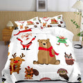 LUVIVIHOME 2PCS Merry Christmas Comforter Set Twin Size, Boys Girls Kids Bedding, White Quilt, Funny Cute Cartoon Santa Claus Elf Owl Elk Reindeer Squirrel Xmas Christmas Bedroom Decor, 1 Pillow Sham