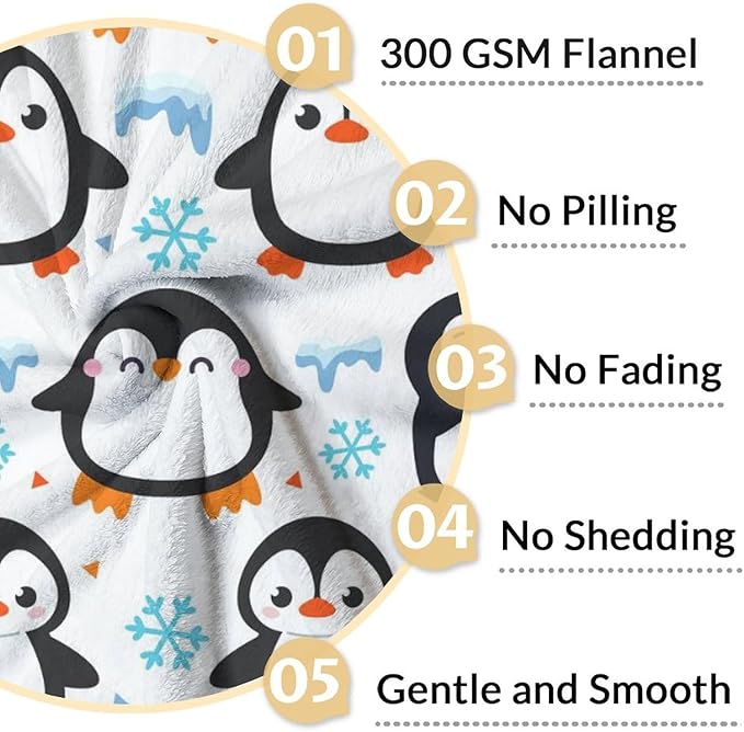 Penguin Gifts for Girls Kids - 40" x 50" Inches Cute Penguin Blankets for Teens - White Soft Lightweight Throws for Sofa, Crib & Bed