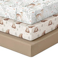 Pack and Play Sheets Fitted, 3 Pack Soft Stretchy Baby Mini Crib Sheets for Pack N Play Mattress and Portable Playard Sheets for Boys and Girls Brown Bear Deer