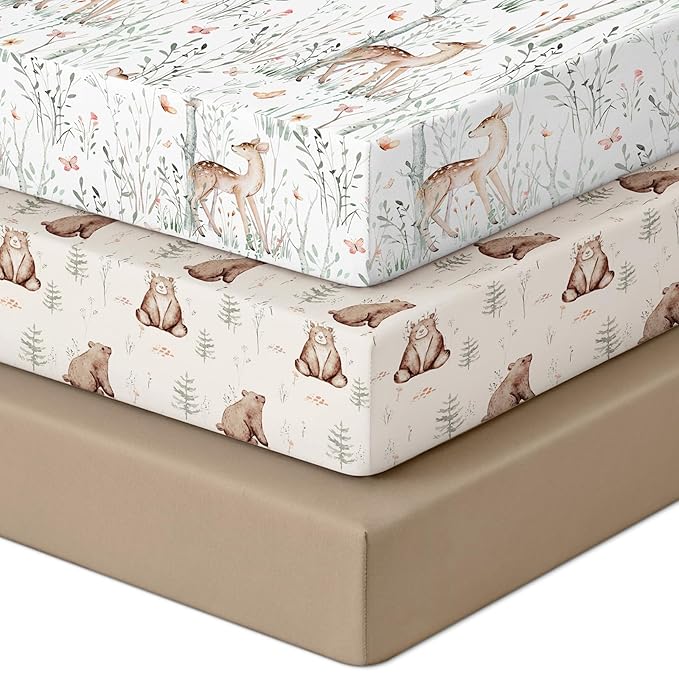 Looxii Baby Crib Sheets for Boys Girls, 3 Pack Fitted Crib Sheet for Standard Crib and Toddler Mattress, Ultra Soft Breathable Microfiber Baby Sheet 52x28x8in