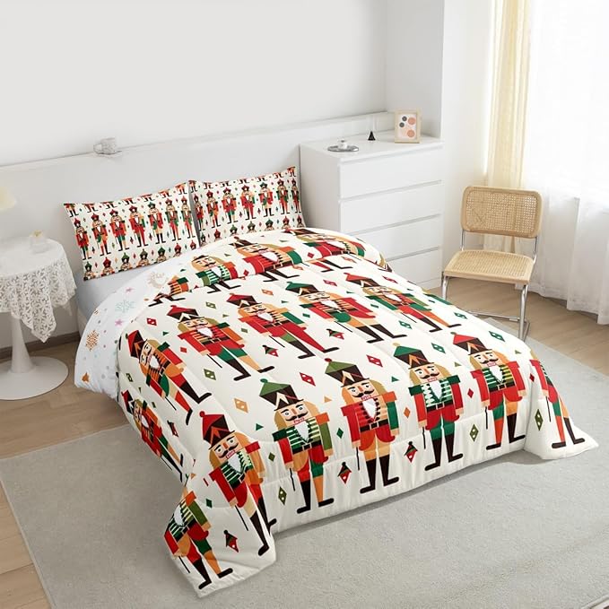 Feelyou Christmas Kids Comforter Set Queen Size Nutcracker Bedding Set Soldier Royal Guarder Princess Duvet Quilt for Kids Boys Girls Bedroom Decor Microfiber Ultra Soft Breathable