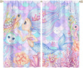 Fantasy Mermaid Curtain Dream Cartoon Marine Organisms Turtle Coral Ocean Theme Dream Blackout Window Treatment for Kids Girls Bedroom Nursery Room Decor Rod Pocket Window Drapes 72x63in