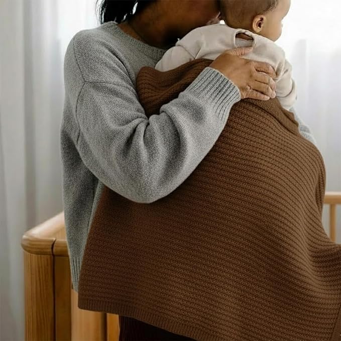 Baby Knit Blanket, 100% Cotton Waffle Patterns, Soft, Cozy, Lightweight Swaddle for Newborn & Infant Swaddling Beige Neutral, Perfect Baby Shower Ideas Mocha 28x36