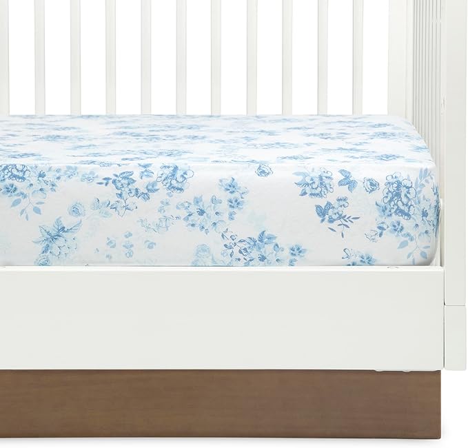 Delta Children Fitted Crib Sheets for Girls and Boys - 100% Organic Cotton Crib Sheet for Standard Crib and Toddler Mattresses - 28x52 Inch - GOTS Certified (Pack of 2), Blue Botanicals