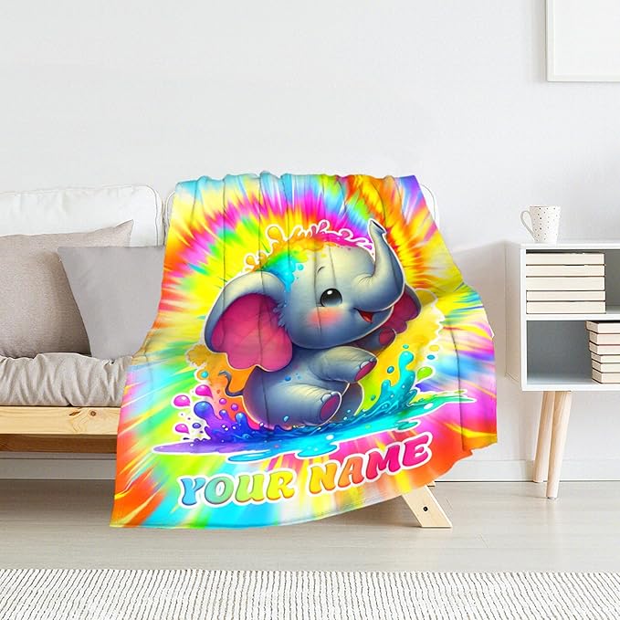 Personalized Blankets for Girls - 40" x 50" Inches Custom Elephant Throw Blankets Gifts - Soft Fuzzy Plush Throw for Couch, Bed