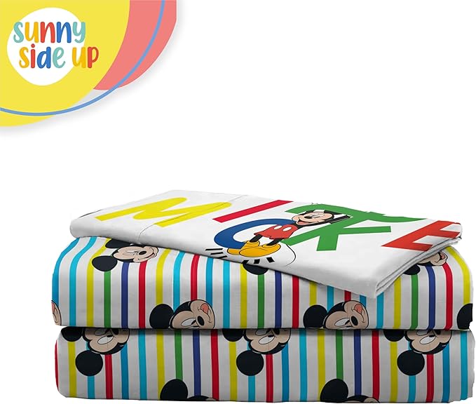 Sunny Side Up Disney Mickey Mouse Twin Sheet Set - 3 Piece Kids Bedding Set Includes Pillow Cover - Super Soft Microfiber Sheets