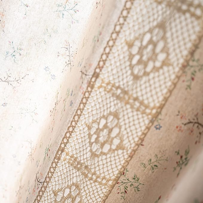ENJOYBRIDAL Floral Curtains 96 Inch Length 2 Panels Crochet Lace Patchwork Drapes Semi-Sheer Boho Tassel Bedroom Living Room Farmhouse Beige Country Rustic Rod Pocket Window Curtain Panels