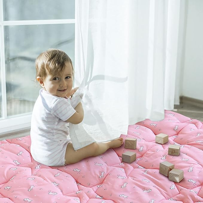 SPRINGSPIRIT Baby Play Mat for Boys Girls, 43'' x 43'' Play Mat for Playpen, One-Piece Crawling Playmat for Baby, Non Slip Foldable Crawling Mat, Toddlers, Pink