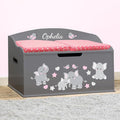 DIBSIES Personalized Creative Wonders Toy Box, Pink Elephants, 30 x 19.25 x 18 inches, Soft-Close Lid (Dovetail Grey)