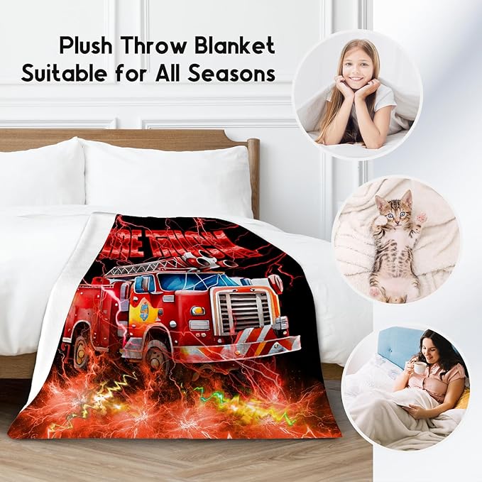 Kids Blanket Fire Truck Gifts for Toddler Boys, 40"x50" Fleece Soft Cozy Car Theme Throw for Couch Sofa