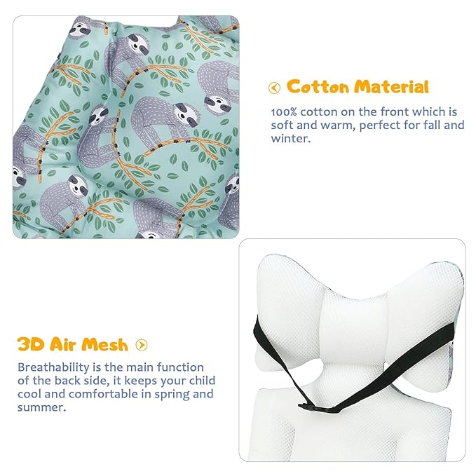 Universal Baby Stroller Cushion Pad for Toddler 3D Air Mesh Baby Seat Pad Liner for Stroller Soft and Breathable Pram Pushchair Baby Stroller Cushion Seat Liner for Baby （Sloth）