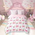 7 Pieces Pink Bowknot Kids Comforter Twin,Cherry Tropical Fruit Cartoon Bedding Set,Bow Tie Butterfly Knot Princess Dreamy Fashion（Comforter+Fitted+Flat Sheet+2 Pillowcases+2 Throw Pillow Covers）
