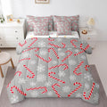 Erosebridal Xmas Candy Cane King Bedding Set 7 Piece,Merry Christmas Bed in A Bag for Kids Boys Girls,Winter Snowflake Comforter Set Grey Christmas Ornaments Sheet Set with Comforter