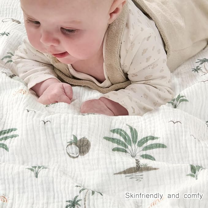 BOPRIO Muslin Baby Blankets for Boys Girls, Ultra Soft Nursery Minky Blankets with Breathable Cotton Front and Dotted Fleece Backing, Crib Blanket for Baby Infant Toddler, 30 x 40 Inch