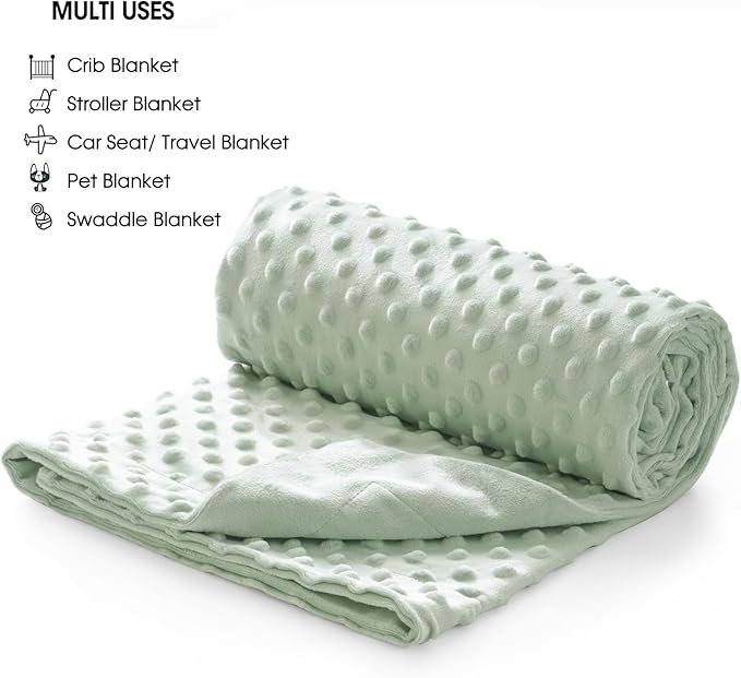 david's kids Micro Fleece Minky Baby Blanket for Girls with Double Layer and Soothing Raised Dots, Breathable and Soft Lightweight Receiving Blanket for Newborns 30x40 Inches, Sage Green