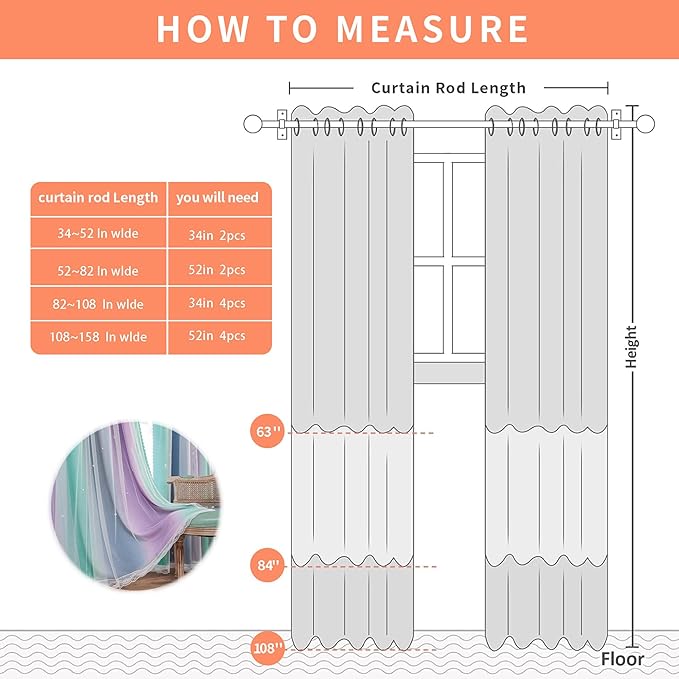 XiDi Purple Grey Green Curtains for Girls Bedroom 84 Inches Long 2 Panels Set, Rainbow Blackout Curtains for Kids Room Decor, Unicorn Wall Decals Drapes for Little Girl Nursery Room 34 Inches Wide