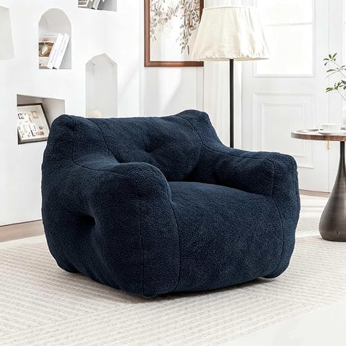 Memory Bean Bag Chair: Armrest Lounger Sofa with Removable Cover for Adults & Kids, Multi-Room Use for Living Room Bedroom Office, Non-Slip Base Design