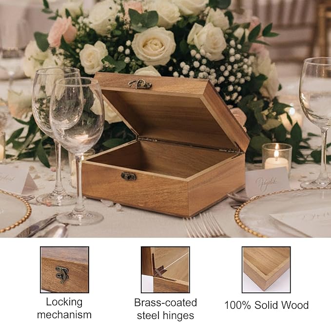 Personalized Large Wooden Keepsake Box with Pine/Walnut(8*6*3in), Custom Memory Box for Wedding Gifts, Personalized Gifts for Women/Wife/Couple, Keepsake Storage Decorative Wood Box for Wedding