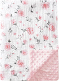 david's kids Muslin Minky Baby Blanket for Girls with Muslin Cotton Front and Dotted Fleece Backing, Breathable and Soft Lightweight Receiving Blanket for Newborns, 50x60 Inches, Floral