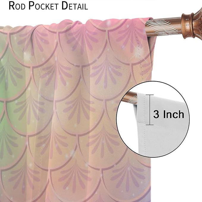 Mermaid Curtains, Kids Cartoon Watercolor Sea Animals Mermaid Princess Scales Pattern Print Living Room Decoration for Kids Girls Bedroom Nursery 42x63 Inch