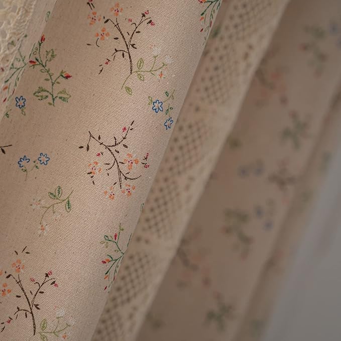ENJOYBRIDAL Floral Curtains 96 Inch Length 2 Panels Crochet Lace Patchwork Drapes Semi-Sheer Boho Tassel Bedroom Living Room Farmhouse Beige Country Rustic Rod Pocket Window Curtain Panels