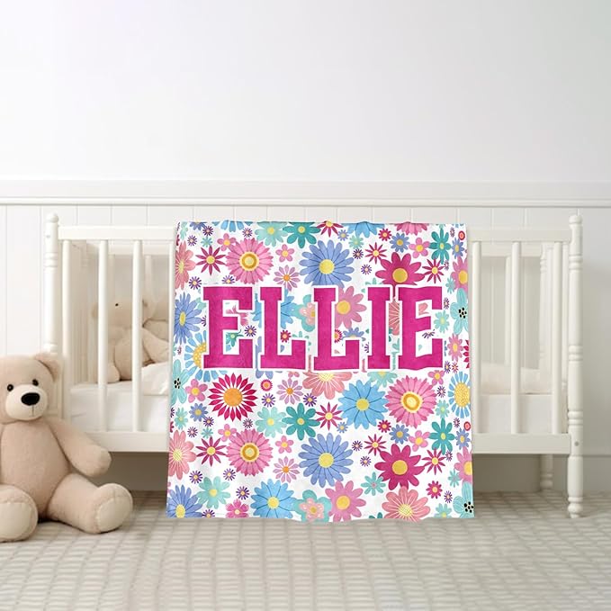 Ships Next Day, Personalized Baby Blankets, Custom Baby Blanket with Name for Girls,Gift for Chrismas Birthday Memorial Day, Customized Flannel Blanket for Kids Adults 30"X40"