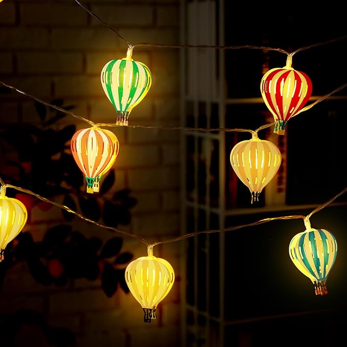 VIHOSE Christmas Multicolor Hot Air Balloon String Lights Decorations 20 LED 10 ft Hanging Hot Air Balloon Classroom Decor Battery Operated String Light Banner for Wedding Birthday Party Nursery Decor