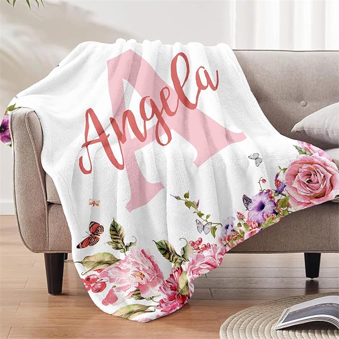 Ships Next Day, Personalized Baby Blankets, Custom Baby Blanket with Name for Girls,Gift for Chrismas Birthday Memorial Day, Customized Flannel Blanket for Kids Adults 30"X40"