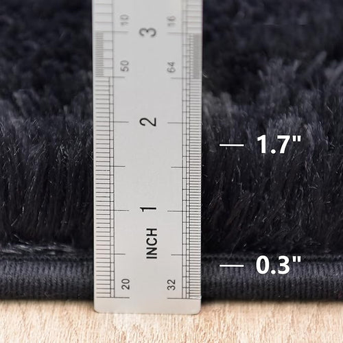 2 x 6 Runner Rug - Non Slip Washable Hallway Fluffy Rug with Rubber Backing - Fluffy Rugs for Bedside Dorm - Black
