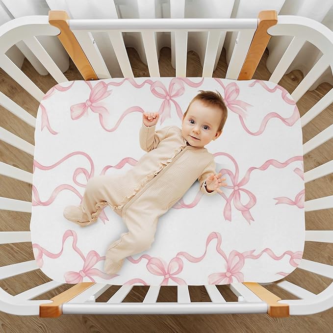 Watercolor Bows Crib Sheets for Boys Girls Soft Breathable Mini Crib Sheets for Baby 52" x 28"