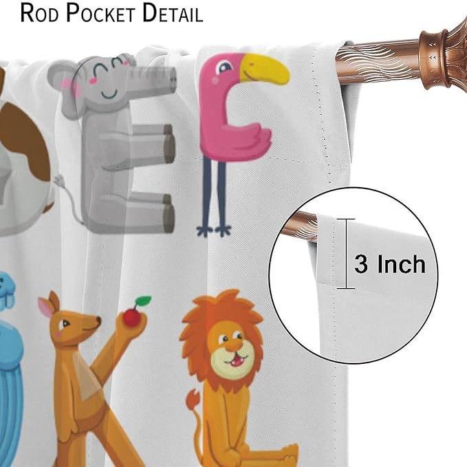 Kids Alphabet Curtains Cartoon Animal Baby Children Funny Learning Educational Curtain with Rod Pocket for Bedroom Nursery Decor Drapes Window Treatments 2 Panels Set 42x54 Inch