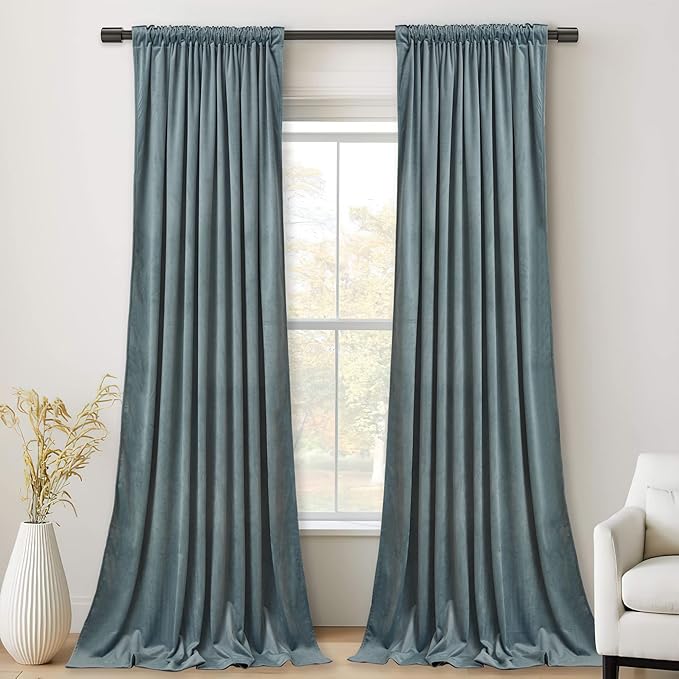 StangH Stone Blue Velvet Curtains - Back Tab Nursery Kids Room Window Treatment Thick Room Darkening Privacy Protect Panels for Bedroom/Office, W52 x L84, 2 Panels