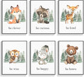 gooptyinh Framed Woodland Nursery Animal Canvas Wall Art, 6 Piece Inspirational Forest Animals Print Posters, Motivational Quotes Cute Bear Fox Rabbit Deer Raccoon Owl Decor for Baby Bedroom 8x10in