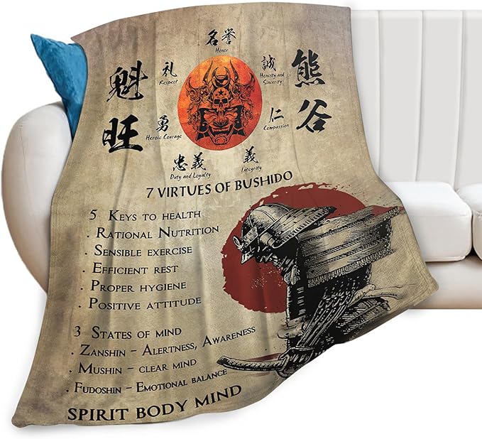 Tijuboni Japanese Samurai Throw Blanket Japanese Warrior Gifts for Men Women Girls Boys Kids Adults Soft Flannel Fleece Blanket for Couch Sofa Bed Home Decor 40"x50"