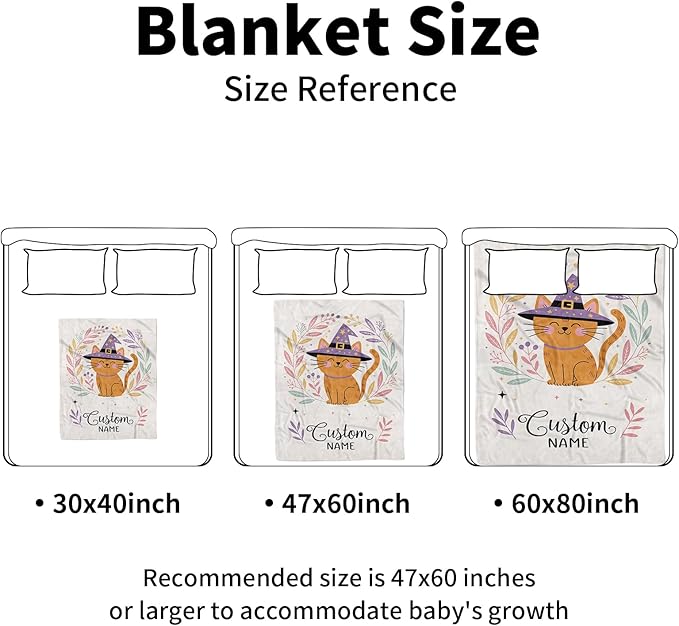 Personalized Halloween Blanket for Baby Girls, Custom Baby Blanket with Name, Cat Design Soft Minky Dot Blanket, Halloween Decor Christmas Birthday Gifts for Kids Toddlers