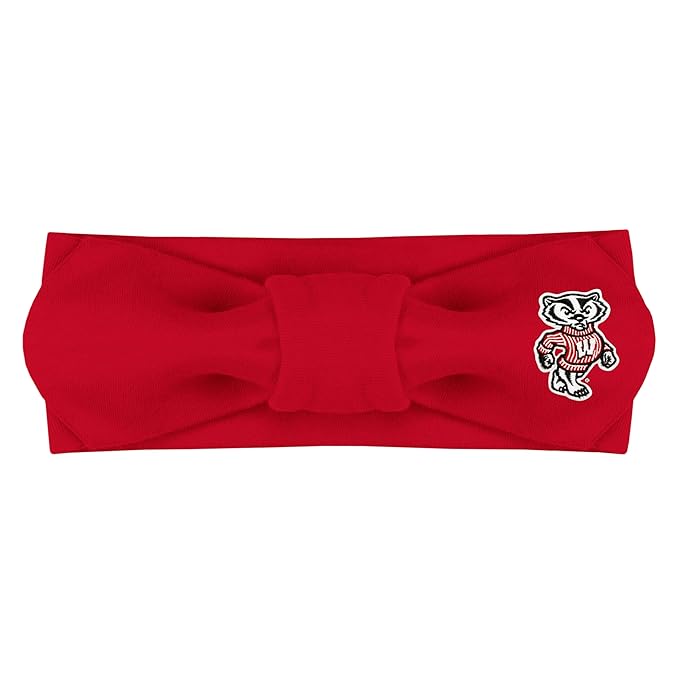 Creative Knitwear Wisconsin Badgers Infant Girls Red Solid Hair Knot Headband Embroidered Logo - Size Newborn - 4T