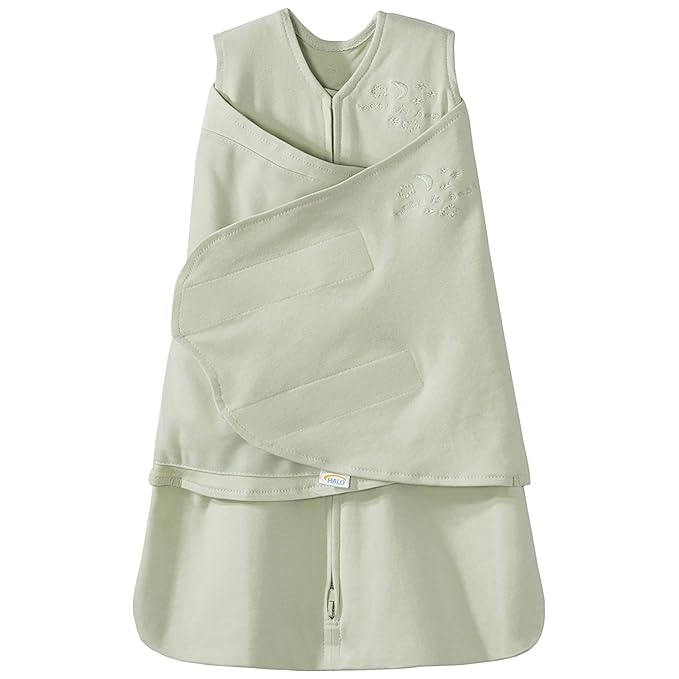 HALO 100% Cotton Sleepsack Swaddle, 3-Way Adjustable Wearable Blanket, TOG 1.5, Sage, Newborn, 0-3 Months