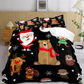 LUVIVIHOME 2PCS Merry Christmas Comforter Set Twin Size, Boys Girls Kids Bedding, Black Quilt, Funny Cute Cartoon Santa Claus Elf Owl Elk Reindeer Squirrel Xmas Christmas Bedroom Decor, 1 Pillow Sham