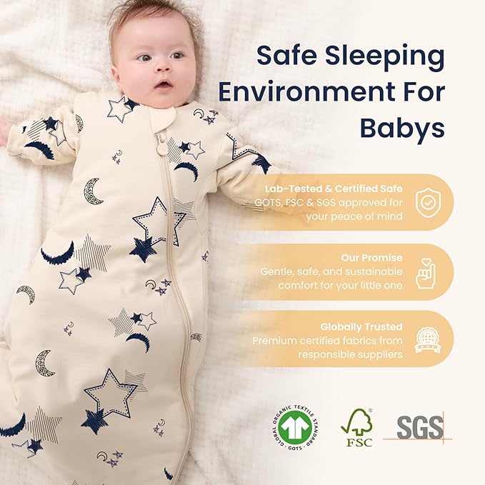 Unisex Sleeping Bag for Babies and Toddlers 1.0 Tog Sleep Sack 0-6 Months, Newborn Sleep Sack, Wearable Blanket Baby, One Piece Long Sleeves, Gifts for Baby