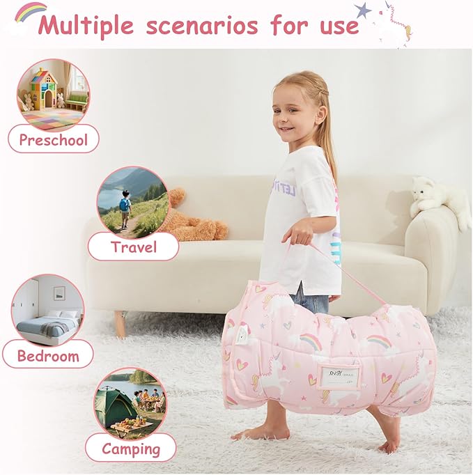 softan Toddler Nap Mat with Pillow and Blanket, Extra Large Rolled Napping Mats,Slumber Bags for Boys Girls,Easy to Roll up,Kids Sleeping Bag for Daycare, Preschool Travel Camping