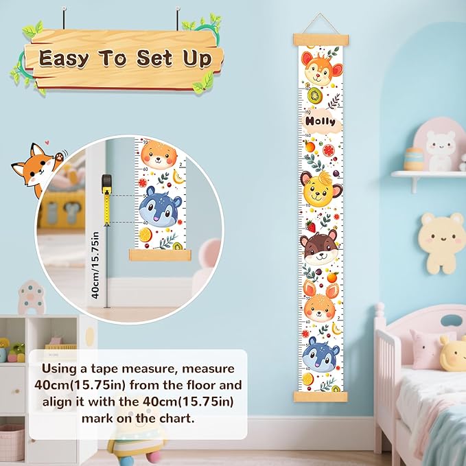 Personalized Name Kid Growth Chart for Wall, Flower Canvas Growth Chart Removable, Waterproof Height Chart for Kids Boys Girls Toddler, Playroom Wall Decor Height Measurement for Wall