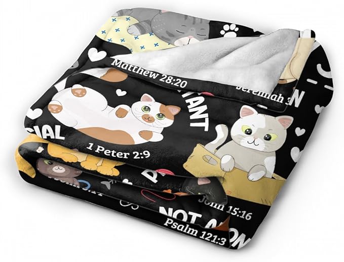Cat Throw Blanket,Bible Verse Blanket, Christian Gifts, God Says I am Print Blankets, Meaningful Thoughtful Religious Gifts for Girls,Cat Lover Room Bed Decoration, 60"x80"