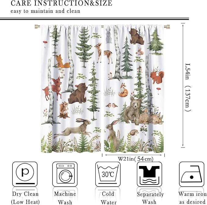 Animal Kids Curtains, Woodland Squirrel Rabbit Bear Animal Friends Forest Curtains for Boys and Girls Bedroom Living Room Kitchen 42x54 Inch