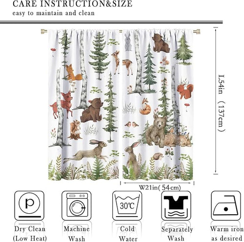 Animal Kids Curtains, Woodland Squirrel Rabbit Bear Animal Friends Forest Curtains for Boys and Girls Bedroom Living Room Kitchen 42x54 Inch