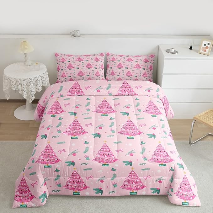Feelyou Christmas Tree Comforter Set All Season Merry Christmas Bedding Set with 1 Pillow Cases Happy New Year Microfiber Kids Twin Bedclothes Xmas Bedroom Decor Duvet Quilt Soft Lightweight