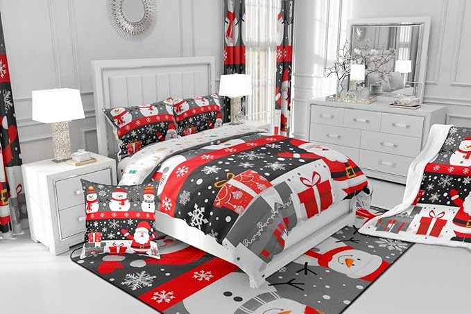 Feelyou Christmas Bedding Set Soft for Boys Girls, Merry Christmas Comforter Set Toddler Size New Year Gift Duvet Quilt Microfiber Snowflake Bedroom Decor 2 Pcs with 1 Pillow Cases
